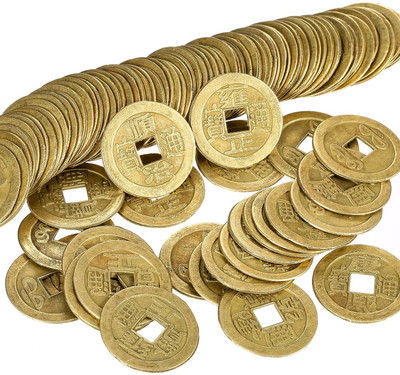 SWISS WONDER ®Feng Shui I-Ching Ancient Chinese Dynasty Time Coin Decorative Showpiece  -  2.3 cm(Metal, Orange)