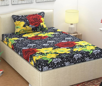HSR Collection 104 TC Cotton Single 3D Printed Flat Bedsheet(Pack of 1, Multicolor)