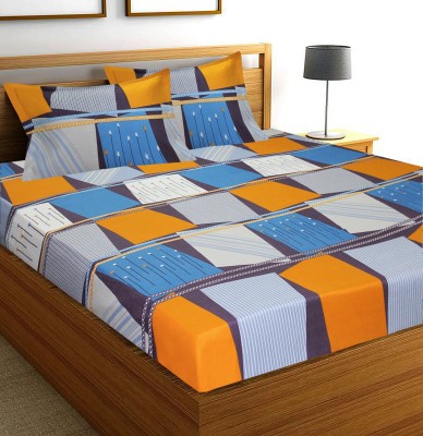 Flipkart SmartBuy 140 TC Microfiber Double Geometric Flat Bedsheet(Pack of 1, Blue, Orange)