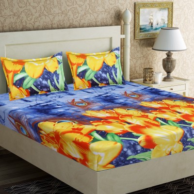 Flipkart SmartBuy 152 TC Microfiber Double Floral Flat Bedsheet(Pack of 1, Yellow, Blue)