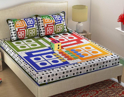 MoreAdore 220 TC Microfiber Double Abstract Flat Bedsheet(Pack of 1, Multicolor)