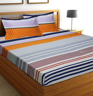 Flipkart SmartBuy 152 TC Microfiber Double Striped Flat Bedsheet(Pack of 1, Multicolor)