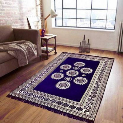 MR VIHAAN Blue Cotton Carpet(5 ft,  X 7 ft, Rectangle)