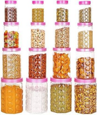 Savorier Plastic Grocery Container  - 350 ml, 650 ml, 1200 ml, 2000 ml(Pack of 16, Pink)