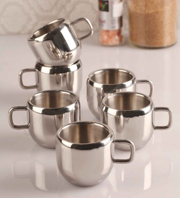 Liolis Pack of 6 Steel Double Wall Stainless Steel Apple Tea & Coffee Cups(Silver, Cup Set)