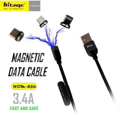 Hitage 3 in 1 Fast Charge Magnetic Data Cable 1.2 m Magnetic Charging Cable(Compatible with Apple Device, Android Device, Type C Device, Black, One Cable)