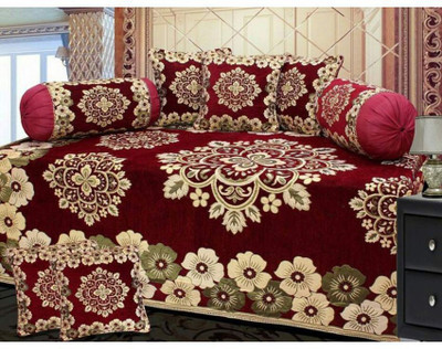 Shivkirpa Velvet Floral Diwan Set(Maroon)