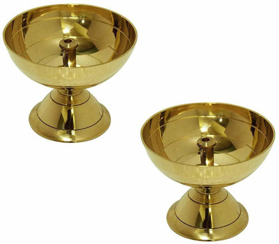 WQT Brass Diya For Deepak Poojan, Akhand Jyot, Home Brass (Pack of 2) Table Diya(Height: 2.5 inch)