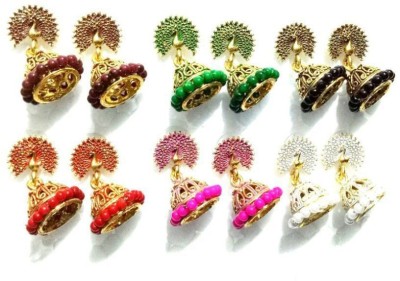 Happy Stoning 6 Pairs of Traditional Jhumki Earring for dialy use Alloy Jhumki Earring