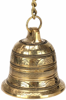 pranchi artware mahakal artware brass 600 gm nakkashi hanging bell chain and huk (pack of 1) Brass Decorative Bell(Pack of 1)
