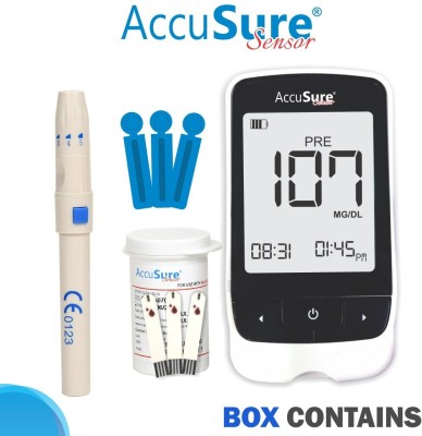 AccuSure 4th Generation GDH FAD ENZYME ISO 15197: 2015 Glucometer with 50 strips Glucometer(Black)
