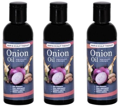 Manarya ONION Herbal Hair oil- For Hair Regrowth, Anti hair fall, Dandruff Control & Thickens the thin hair Combo pack of 3 bottles Hair Oil(300 ml)