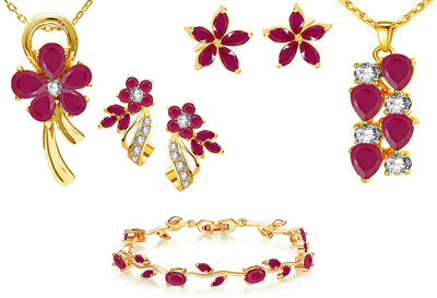 Om Jewells Alloy Gold-plated Red Jewellery Set(Pack of 2)