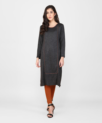 Aurelia Women Solid Straight Kurta(Grey)