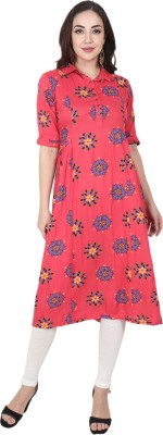 DHAGA SUI Women Printed Flared Kurta(Red)