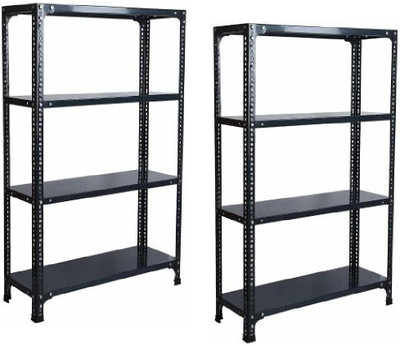 Spacious Iron Wall Shelf Slotted CRC Sheet 4 Shelves Dimension 12''X36''X60'' (DA Grey)(SET OF 2) Luggage Rack