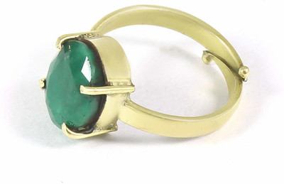 Gemouras 5.62 Carat Panna Earth Mind Panna Stone Certified A++ Quality for {Lab Approved} Bronze Emerald Gold Plated Ring