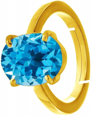 CHIRAG GEMS CHIRAG GEMS Natural Blue Topaz Gemstone Adjustable Ring Stone Origional and Certified Precious Stone Free Size Anguthi Unheated and Untreated Gems for Astrological Purpose Metal Topaz Gold Plated Ring
