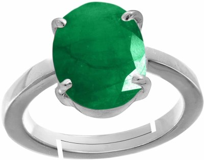 BHAIRAW GEMS Emerald Panna 6.5 cts or 7.25 Ratti Stone Silver Adjustable Ring Metal Emerald Rhodium Plated Ring