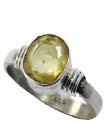 Jaipur Gemstone Yellow Sapphire Ring Original Stone Pukhraj/Puspraj Unheated & Untreated Lab Certified Stone Sapphire Silver Plated Ring
