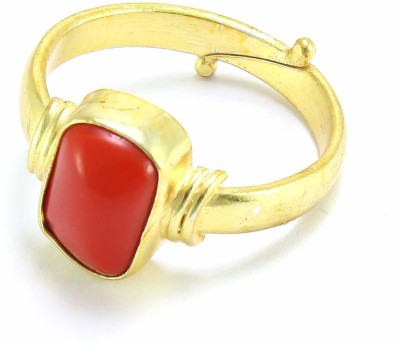 Akshita gems 11.25 Ratti 10.00 Carat natural coral moonga Gold plated adjustable Brass Coral Gold Plated Ring