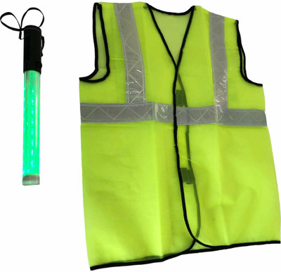 Ladwa Green RJ & Rechargable Baton Safety Jacket(Green)