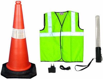 Ladwa Green Reflecting Jacket, Traffic Safety Cone And Rechargeable Traffic Safety light stick Baton with 3 Flashing Modes - Combo 3 Pcs Safety Jacket(Red, Green)