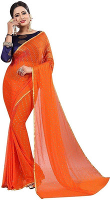 RAJASTHANI BANDEJ Printed Bollywood Chiffon Saree(Orange)