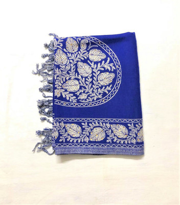 Kyras creations Polyester Wool Blend Embroidered Women Shawl(Blue)