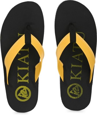 KIATU Men Flip Flops(Black, Yellow , 10)