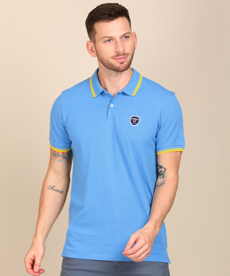 Peter England University Solid Men Polo Neck Blue T-Shirt