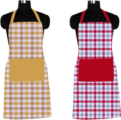 AIRWILL Cotton Home Use Apron - Free Size(Yellow, Red, Pack of 2)