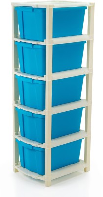 Khunt Enterprise 5 Compartments Plastic Desk Organizer Drawer JEWELLERY Vanity Box(Blue)