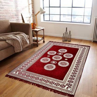 MR VIHAAN Red Cotton Carpet(5 ft,  X 7 ft, Rectangle)