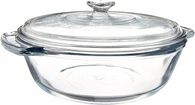 GRACIOUS MART Glass Classic Clear Deep Round Oven Microwave Safe Serving Bowl With Glass Lid. Cook and Serve Casserole(1250 ml)