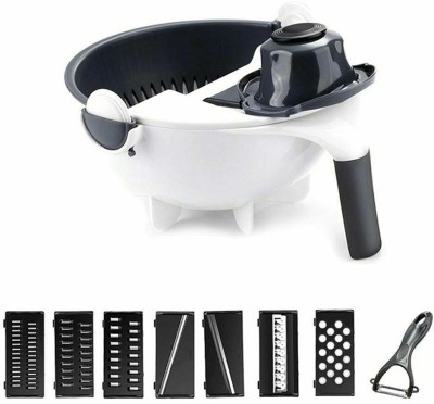 FIVANIO by FIVANIO 9 in 1 Multifunction Vegetable Cutter with Drain Basket FIVANIO Rotate Vegetable Vegetable & Fruit Grater & Slicer(1 Vegetable Basket Cutter With Blade)