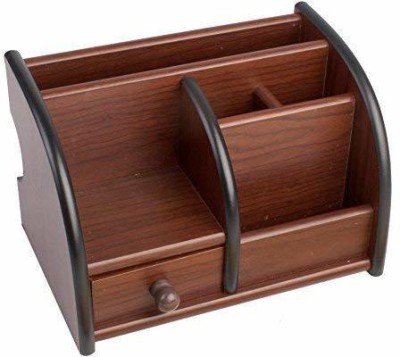 Nispruhay 6 Compartments wooden desk organizer(Brown)