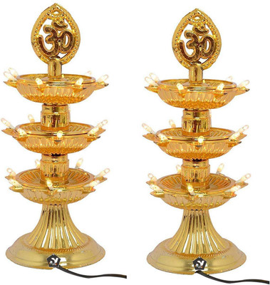 Sensational Nation 3 layer electric gold LED (Pack of 2) diya deepak light for diwali home temple decorative Plastic Plastic (Pack of 2) Table Diya Set(Height: 10 inch)