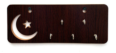 Flipkart SmartBuy Smart Moon Star Key Holder (WB) Wood Key Holder(5 Hooks, Brown)