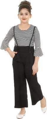yashvi trends Dungaree For Girls Casual Striped Cotton Blend(Black, Pack of 1)