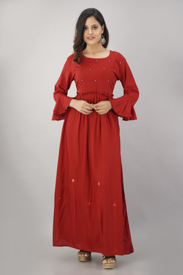 MISREE Women Solid Gown Kurta(Red)