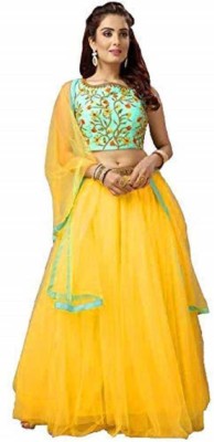 QUEDDY'S Embroidered Semi Stitched Lehenga Choli(Green, Yellow)