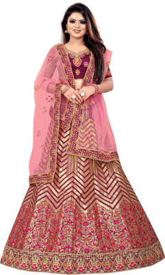 Hensi sarees shop Embellished Semi Stitched Lehenga Choli(Purple)