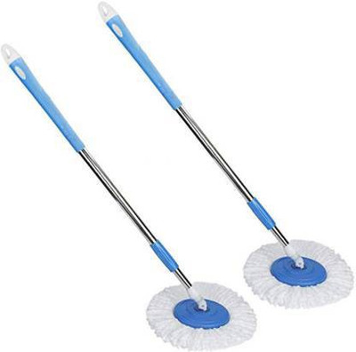 Tankit Mop 360° Smart Lock Rotate Stainless Stell Rod With Plate And Microfiber Refill Pack of 2 Mop Rod With 2 Refill Head and Refill (Blue) Floor Wiper(Blue 110 m)