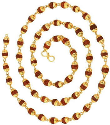MOKSHA Rudraksha Mala with Gold Cap 36 Beads 8MM Wood Chain Gold-plated Plated Alloy Chain