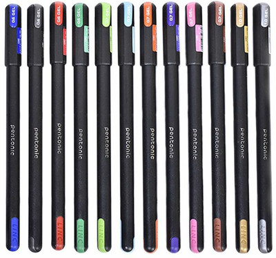 Linc 0.6 To 1.0mm Gel Pen Hard Box Case | Fast Dry, Waterproof Ink For Smooth Writing Gel Pen(Pack of 12, Ink Color - Multicolor)