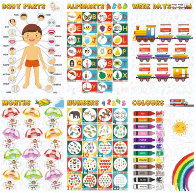 Alphabets, Numbers, Weekdays, Colours, Months, Body Parts Educational Posters/Charts For Preschool Kids, Learning Toy For Rs. 109 @ 89 %