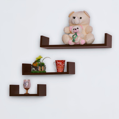 Domestic Point Set of 3 U Shaped Wall Shelves Floating Shelves Display Decoration Wall Mounted Ledge MDF (Medium Density Fiber) Wall Shelf(Number of Shelves - 3, Brown)