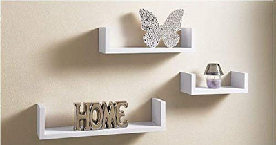 Domestic Point Set of 3 U Shaped Wall Shelves Floating Shelves Display Decoration Wall Mounted Ledge MDF (Medium Density Fiber) Wall Shelf(Number of Shelves - 3, White)