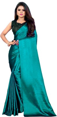 PCDESIGNER Solid/Plain Bollywood Satin Saree(Light Blue)